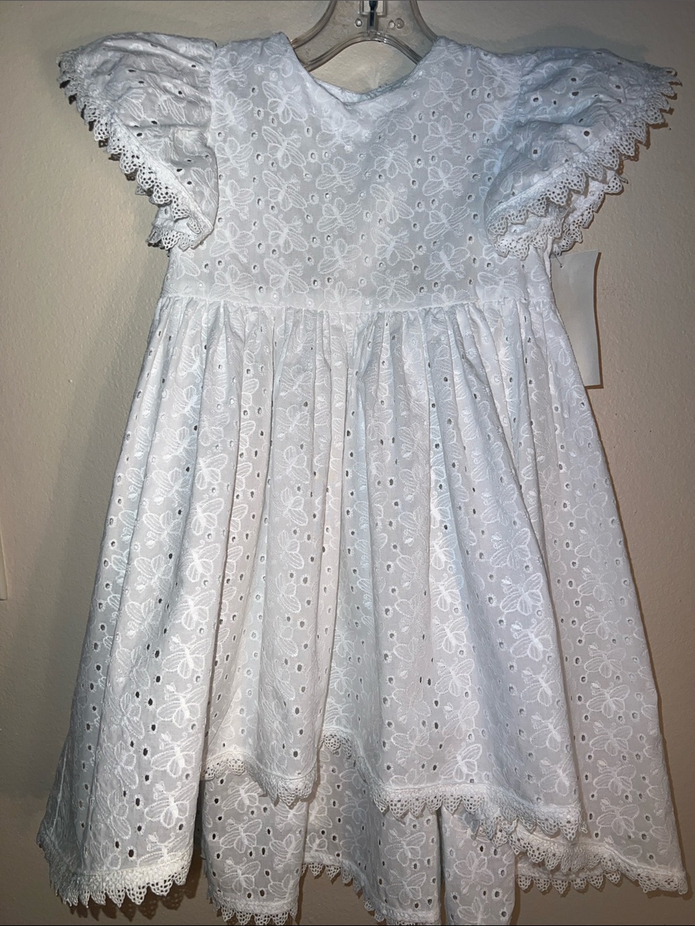 Vintage kids White Eyelet Flutter Sleeve Hi/Low  Dress and Shorts.